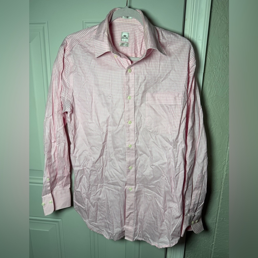 Peter Millar Nanoluxe Easy Care Button Down Pink White Gingham Check Size Medium